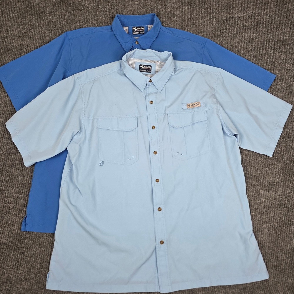 Bimini Bay Outfitters Mens‎ 2XL Fishing Shirt Lot 2 Short Sleeve Blue Mesh Vent